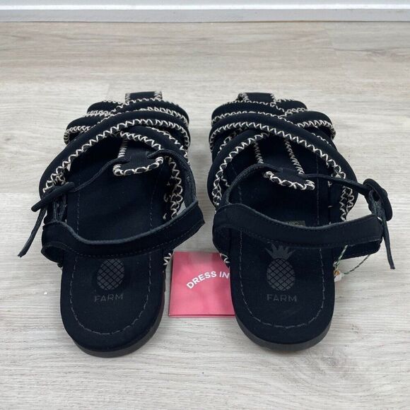FARM Rio Zigzag Stitch Sandals Womens 9 Black Leather Vegan Bohemian - Picture 4 of 6